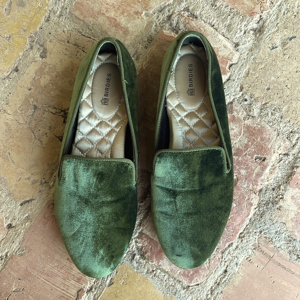 Birdies Starling Loafers in Army Green Velvet